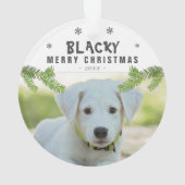 Dog Photo Pine Branch Snowflakes Merry Kerstry Ornament (achterkant)