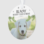 Dog Photo Pine Branch Snowflakes Merry Kerstry Ornament (voorkant)