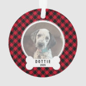 Dog Photo Red and Black Buffalo Plaid Christmas Ornament (achterkant)