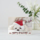 Dog Photo Red Buffalo Check Script YAPPY HOWLIDAYS Feestdagenkaart (Staand voorkant)