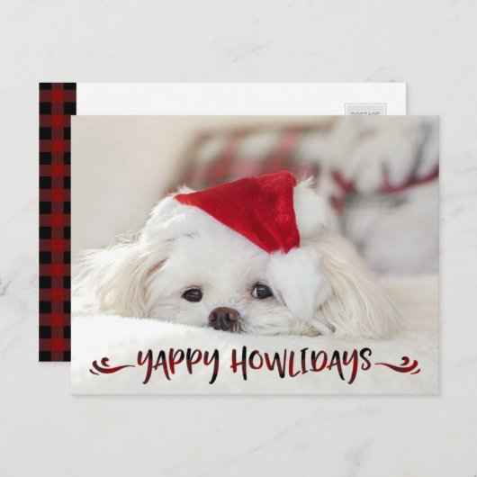 Dog Photo Red Buffalo Check Script YAPPY HOWLIDAYS Feestdagenkaart (Voorkant / Achterkant)