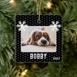 Dog Photo Snowflakes Black Pet Name Keramisch Ornament