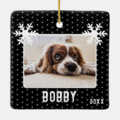 Dog Photo Snowflakes Black Pet Name Keramisch Ornament (Achterkant)