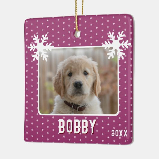Dog Photo Snowflakes Paarse Pet Name Kerstmis Keramisch Ornament (Links)
