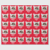 Dog Photo Snowflakes Red Pet Name Kerstmis Cadeaupapier (Vlak)
