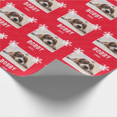 Dog Photo Snowflakes Red Pet Name Kerstmis Cadeaupapier (Hoek)