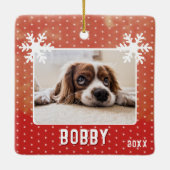 Dog Photo Snowflakes Red Pet Name Kerstmis Keramisch Ornament (Achterkant)