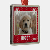 Dog Photo Snowflakes Red Pet Name Kerstmis Metalen Ornament (Rechts)