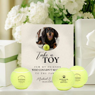 Dog Photo Wedding Tennis Ball Favor Reclamebord Met Voetstuk