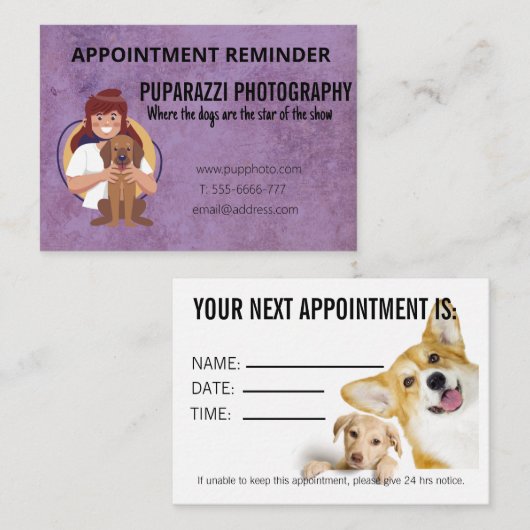 Dog Photography Business Appointment Card Notitiekaartje (Voorkant / Achterkant)