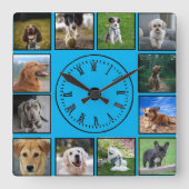 Dog Photos Collage op blauwe achtergrond Vierkante Klok (Voorkant)