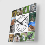 Dog Photos Collage op witte achtergrond Vierkante Klok (Hoek)