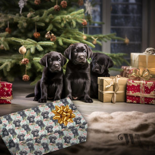 Dog Pink and Blue Holiday Black Lab Puppies Sm Cadeaupapier