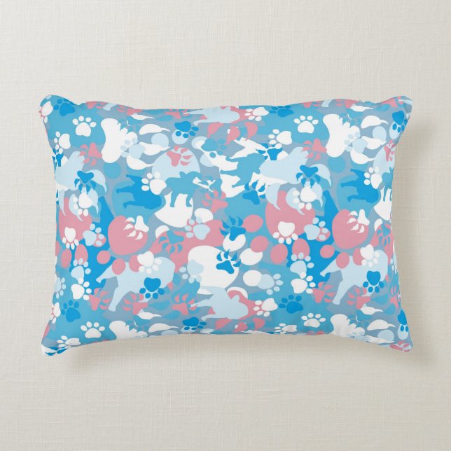 Dog Pink en Blue Camouflage Pattern Accent Kussen (Voorkant)