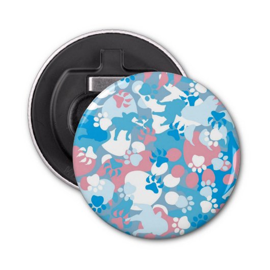 Dog Pink en Blue Camouflage Pattern Button Flesopener (Voorkant)