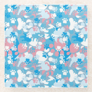 Dog Pink en Blue Camouflage Pattern Glazen Onderzetter