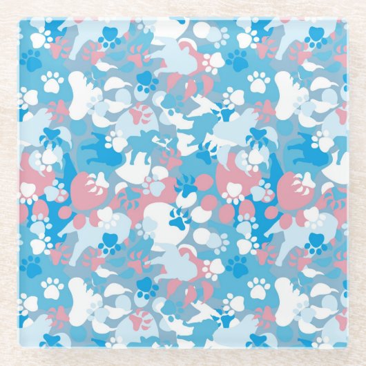 Dog Pink en Blue Camouflage Pattern Glazen Onderzetter (Voorkant)