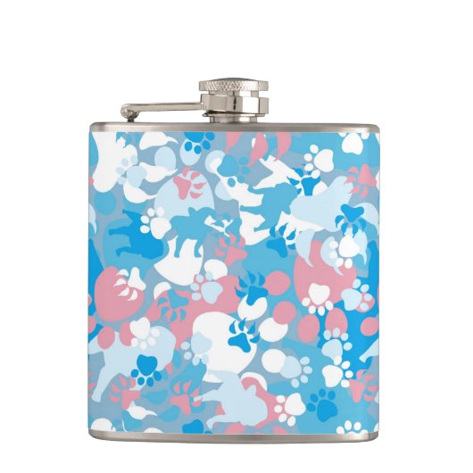 Dog Pink en Blue Camouflage Pattern Heupfles (Voorkant)