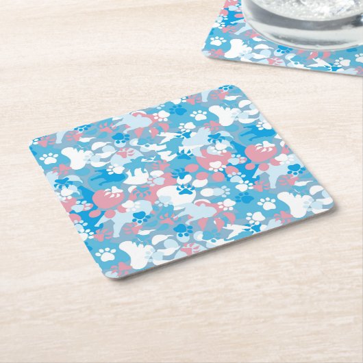 Dog Pink en Blue Camouflage Pattern Kartonnen Onderzetters (Schuin)