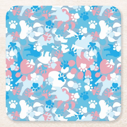Dog Pink en Blue Camouflage Pattern Kartonnen Onderzetters (Voorkant)