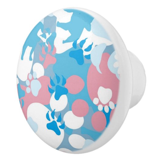 Dog Pink en Blue Camouflage Pattern Keramische Knop (Rechts)