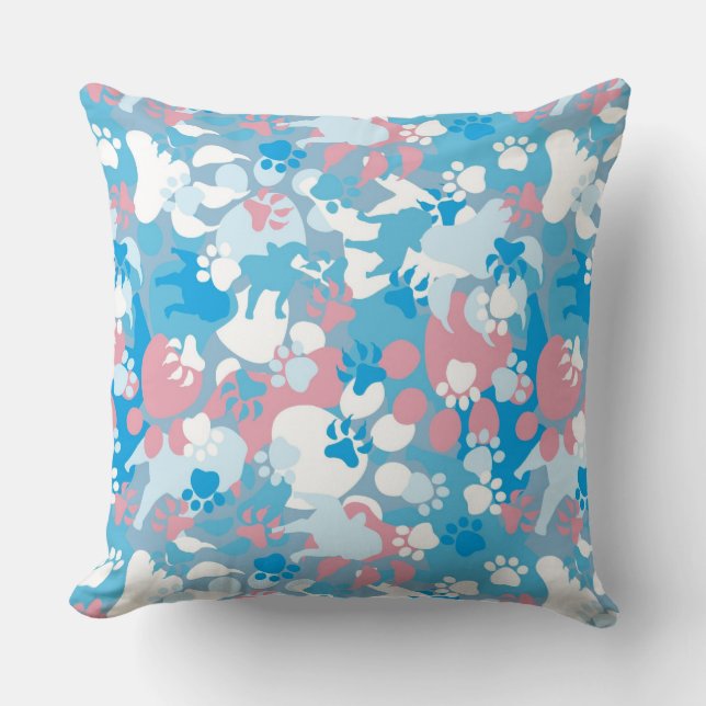 Dog Pink en Blue Camouflage Pattern Kussen (Voorkant)