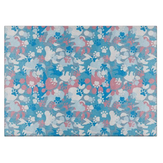 Dog Pink en Blue Camouflage Pattern Snijplank (Voorkant)