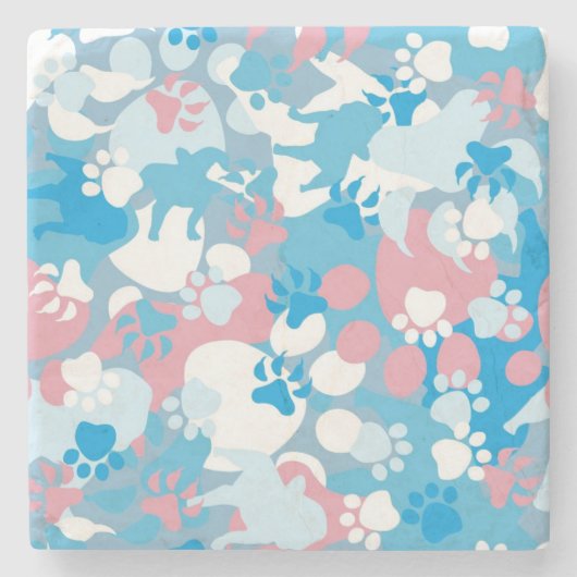 Dog Pink en Blue Camouflage Pattern Stenen Onderzetter (Voorkant)