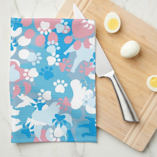 Dog Pink en Blue Camouflage Pattern Theedoek (Quarter Fold)