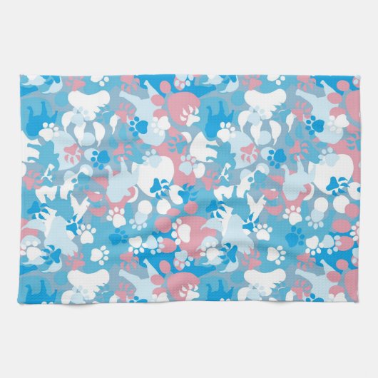 Dog Pink en Blue Camouflage Pattern Theedoek (Horizontaal)