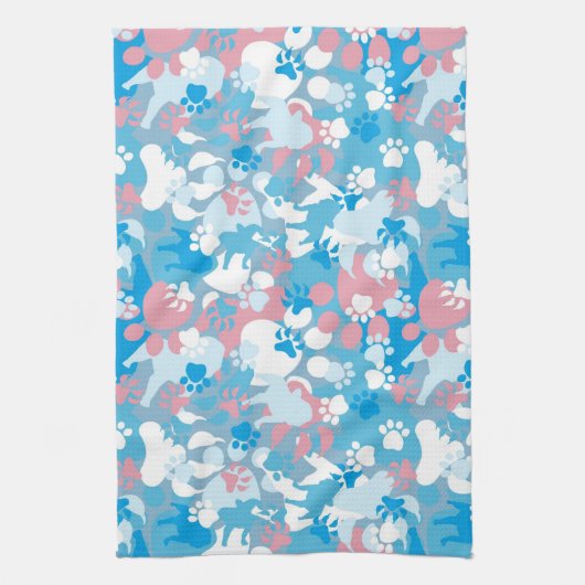 Dog Pink en Blue Camouflage Pattern Theedoek (Verticaal)