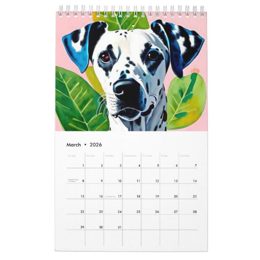 Dog Pink Girly Kalender (Mar 2026)