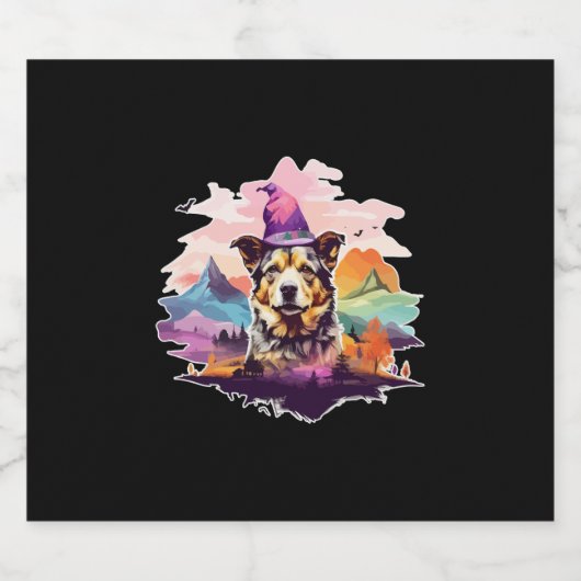 Dog Pink Halloween Sparkling Wijnetiket (Enkel label)