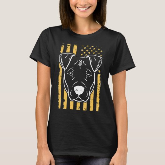 Dog Pitbull Amerikaanse vlag T-shirt (Voorkant)