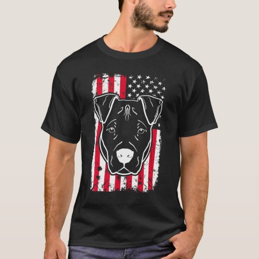 Dog Pitbull Amerikaanse vlag T-shirt (Voorkant)