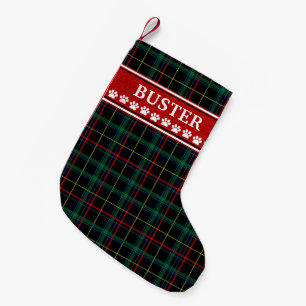 Dog Plaid White Paw Prints Gepersonaliseerd Kleine Kerstsok