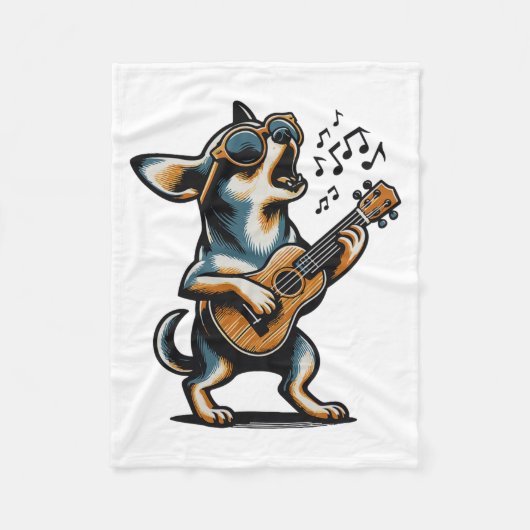 Dog Playing Guitar Singing Chihuahua Funny Dog Mar Fleece Deken (Voorkant)