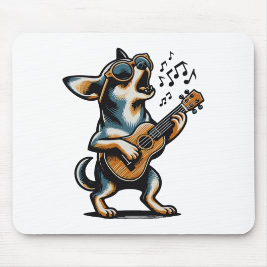 Dog Playing Guitar Singing Chihuahua Funny Dog Mar Muismat (Voorkant)