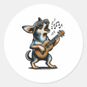 Dog Playing Guitar Singing Chihuahua Funny Dog Mar Ronde Sticker (Voorkant)
