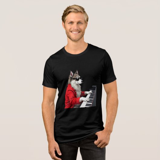 Dog playing the piano T-shirt  (Voorkant volledig)