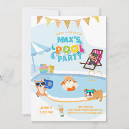 Dog Pool Party, Dog Pawty Birthday Blue Sinaasappe Kaart
