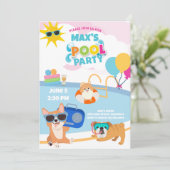 Dog Pool Party, Dog Pawty Birthday Summer Blue Kaart (Staand voorkant)