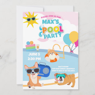 Dog Pool Party, Dog Pawty Birthday Summer Blue Kaart