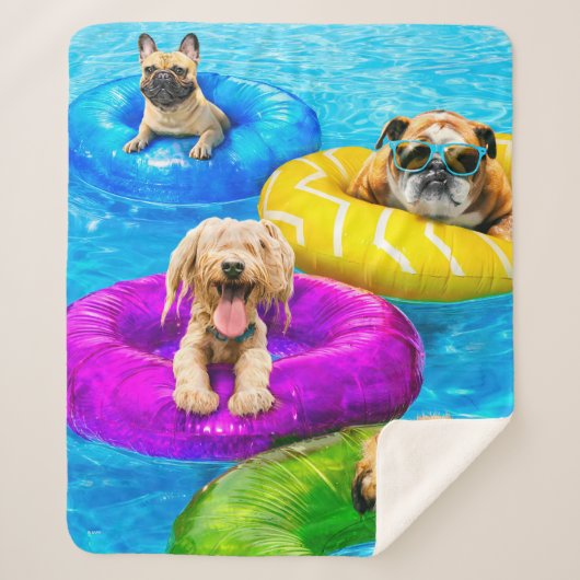 Dog Pool Party Sherpa Deken (Voorkant)