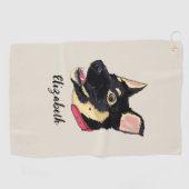 Dog Portrait Cute German Shepherd Puppy Name Golfhanddoek (Horizontaal)