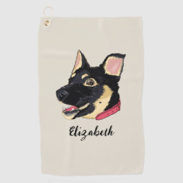 Dog Portrait Cute German Shepherd Puppy Name Golfhanddoek