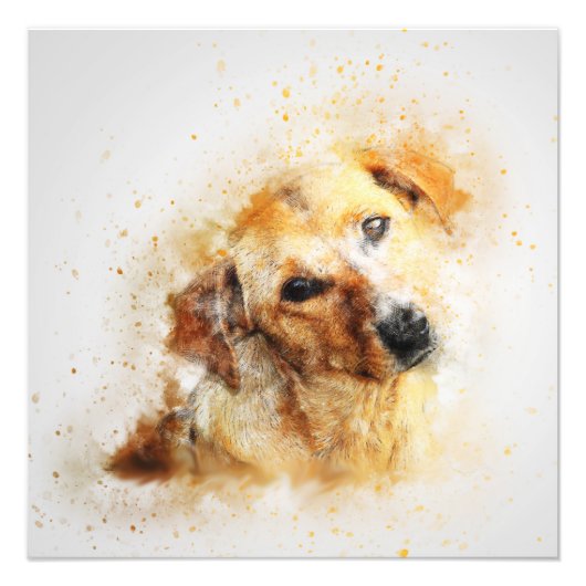 Dog Portrait Pet Art Abstracte Waterverf Foto Afdruk (Voorkant)