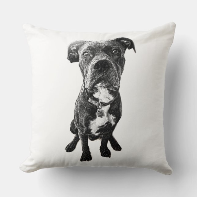 Dog Portrait Pillow – Sitting Dog in Black Ink Kussen (Voorkant)