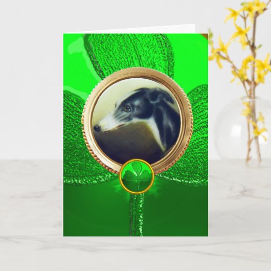 DOG PORTRAITS/Irish Greyhound Gold Photo Template Kaart (Gele Bloem)