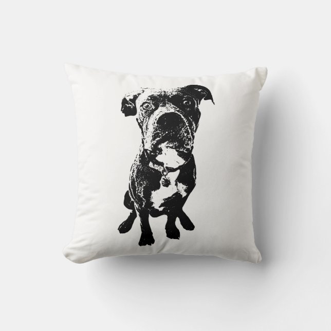 Dog Pose Pillow – Sitting Dog in Ink Style Kussen (Voorkant)
